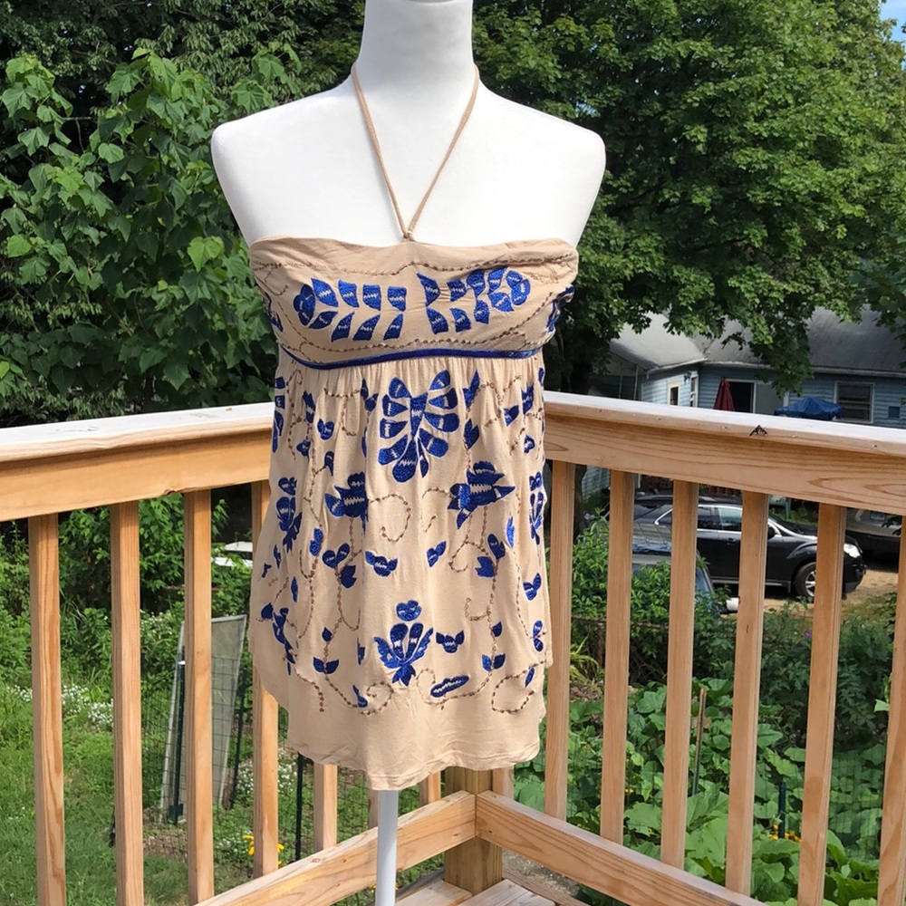 Heart moon star blue/tan top